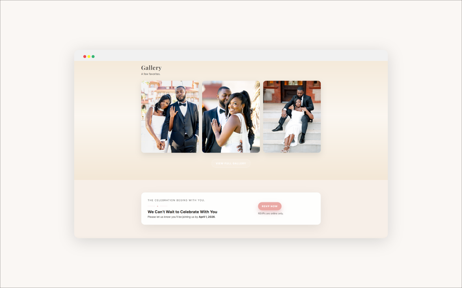 Story and content layout from Kiara and Brenton wedding website